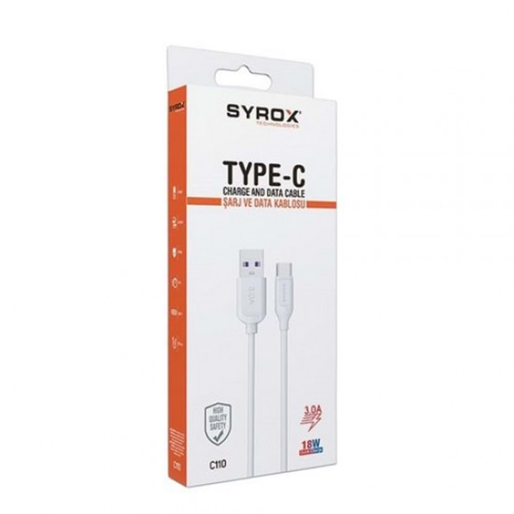 SYROX 3.0A TYPE-C ŞARJ VE DATA KABLOSU