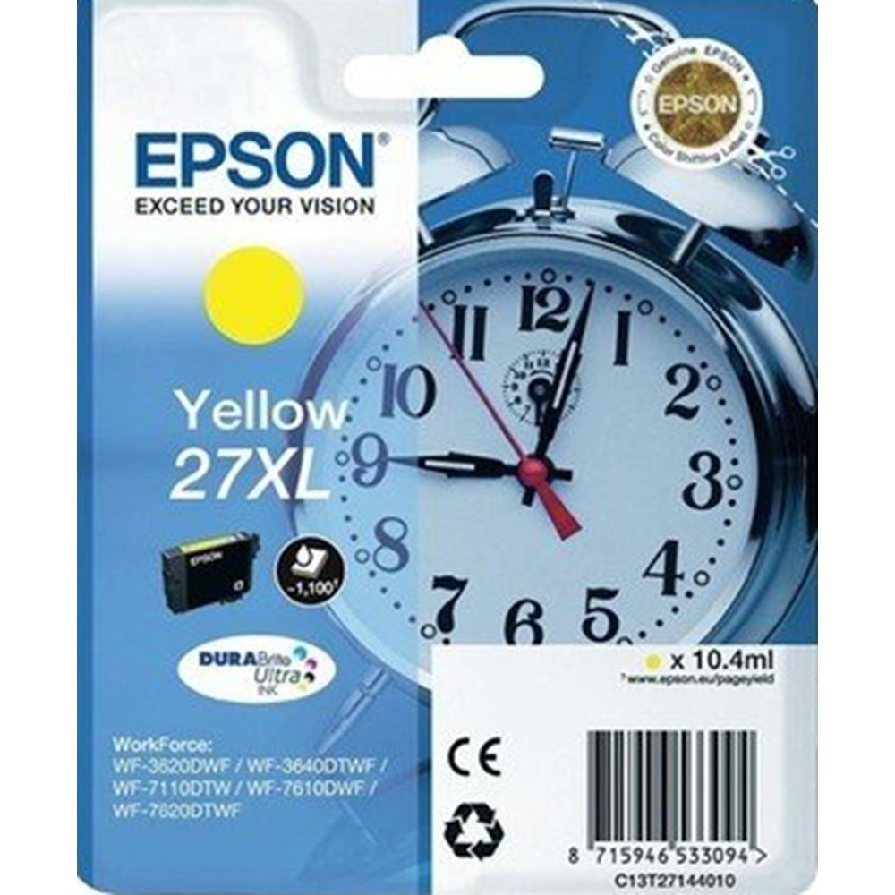 EPSON 27XL YÜKSEK KAPASİTELİ SARI MÜREKKEP KARTUŞU (C13T27144020)