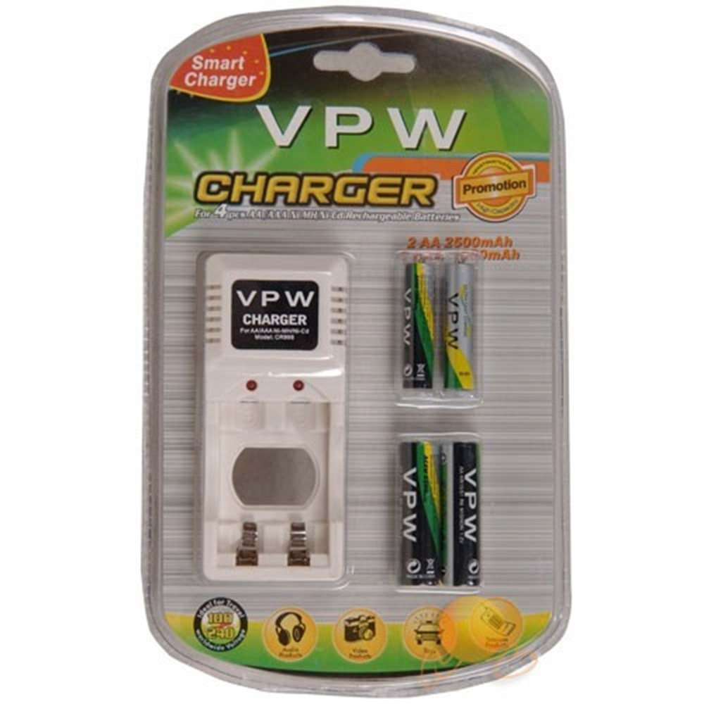 VPW CR-866 SMART PİL ŞARJ CİHAZI + 2X 1000MAH AAA ŞARJ EDİLEBİLİR PİL