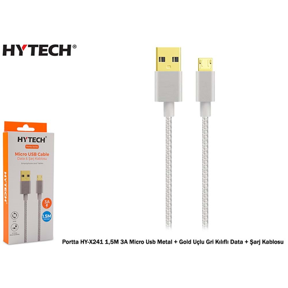 HYTECH HY-241 1.5M 3A MICRO USB KILIFLI BEYAZ DATA + ŞARJ KABLOSU