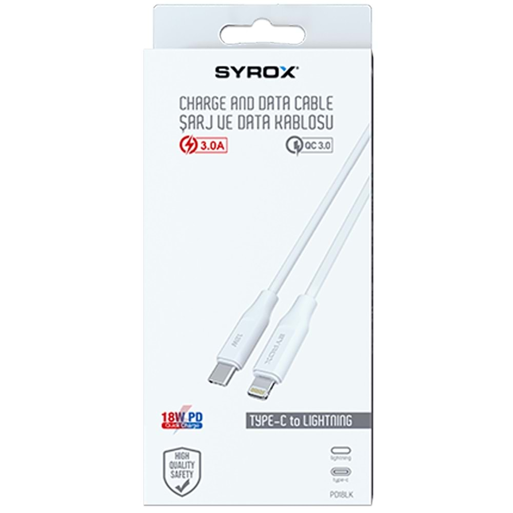 SYROX 3A TYPE-C TO IPHONE HIZLI ŞARJ VE DATA KABLOSU