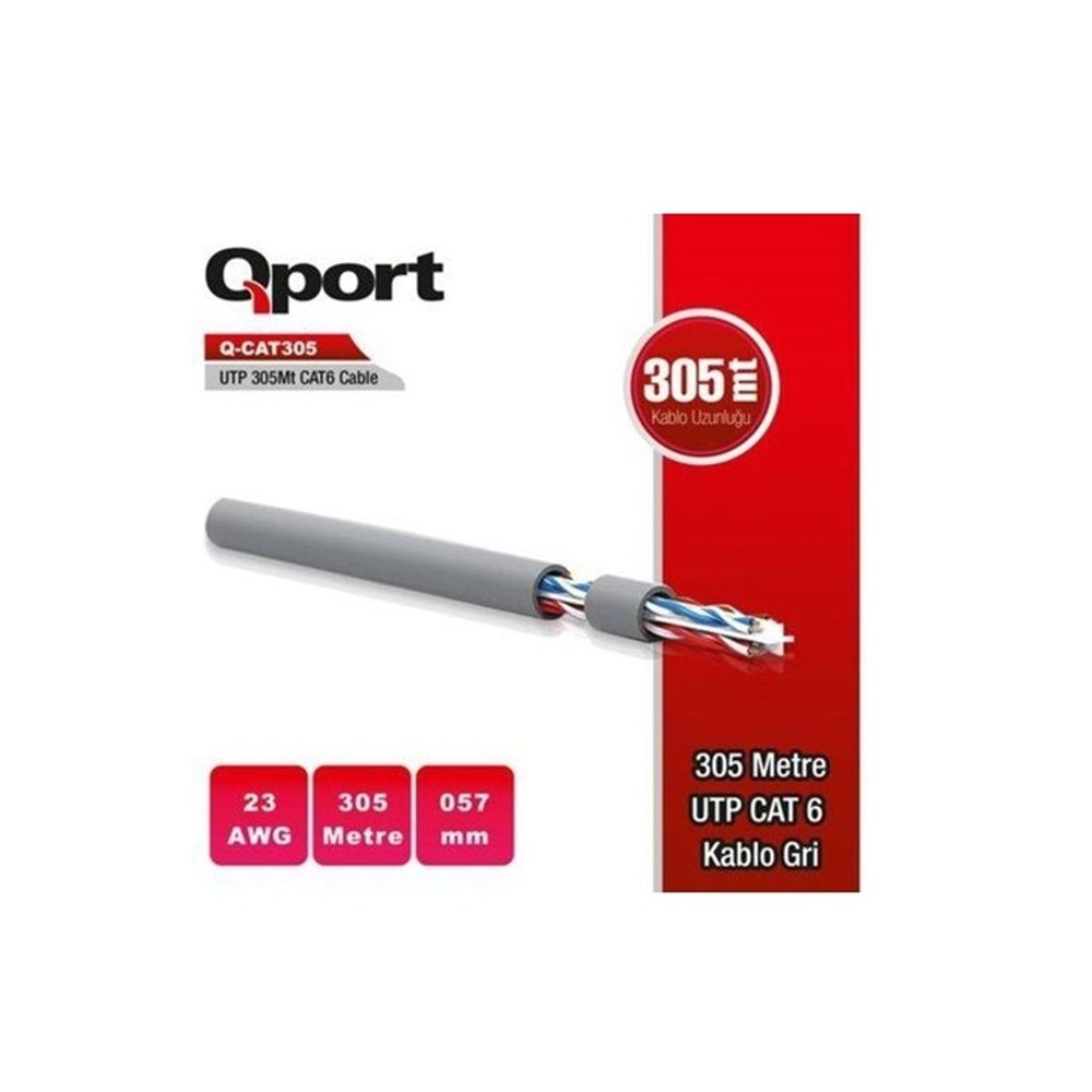 QPORT Q-CAT6 UTP GRİ 23AWG 0,57MM NETWORK KABLOSU