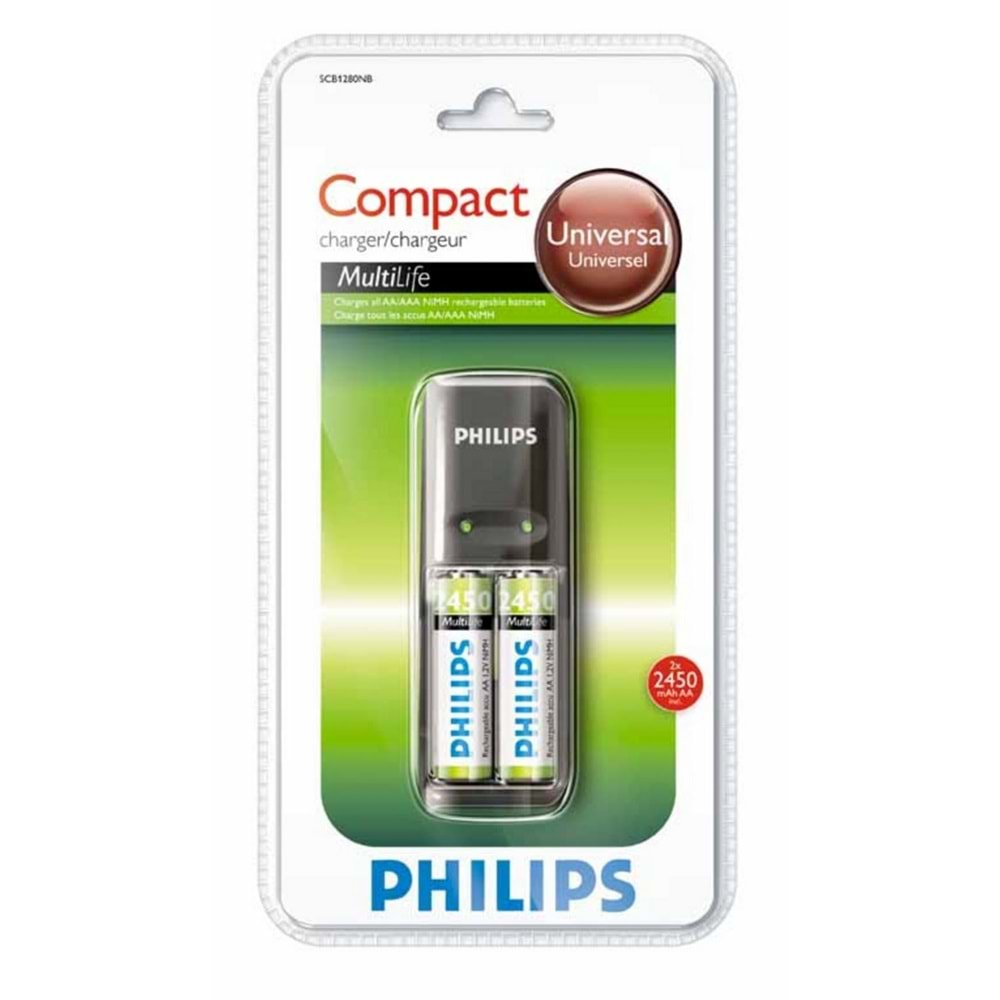 PHILIPS SCB1292WB 2Lİ AA/AAA ŞARJ ALETİ ŞARJ CİHAZI + 2 ADET 2450 AA