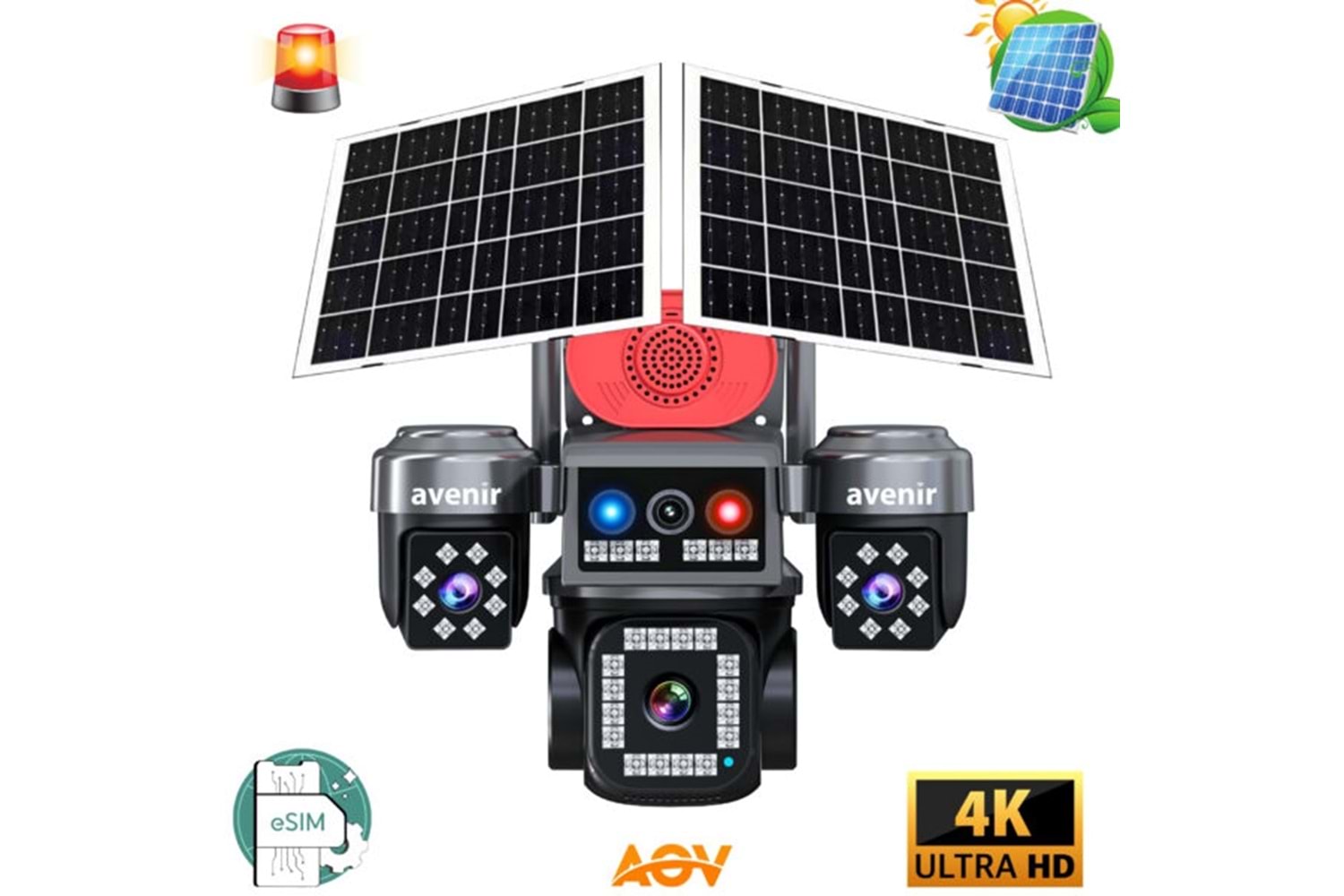 Avenir AV-S445 AOV 4 Kameralı E SİM Güneş Enerjili Sim Kartlı 4G Kamera