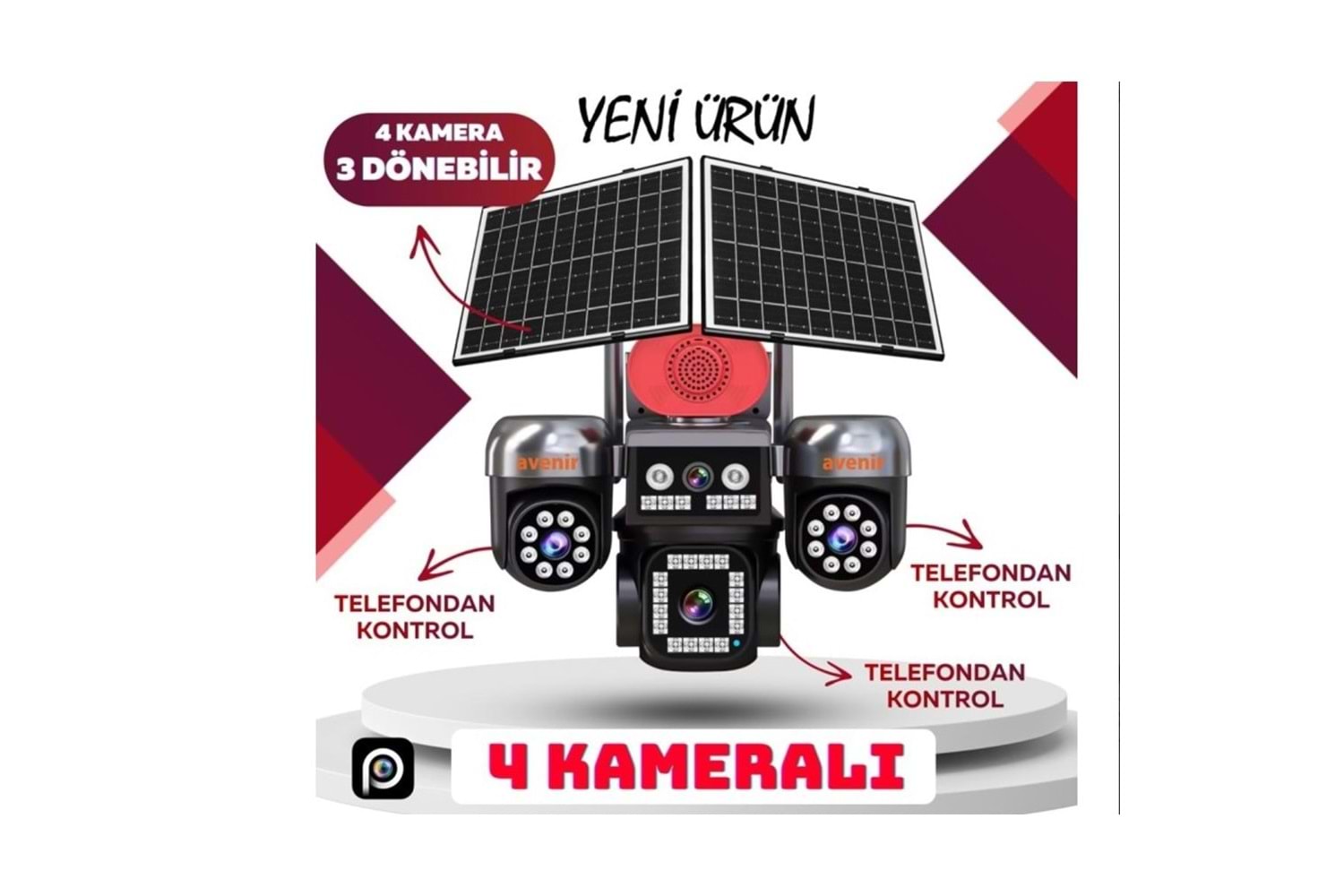 Avenir AV-S446 AOV 4 Kameralı 3 PTZ'Lİ 12MP Güneş Enerjili Akıllı Kamera