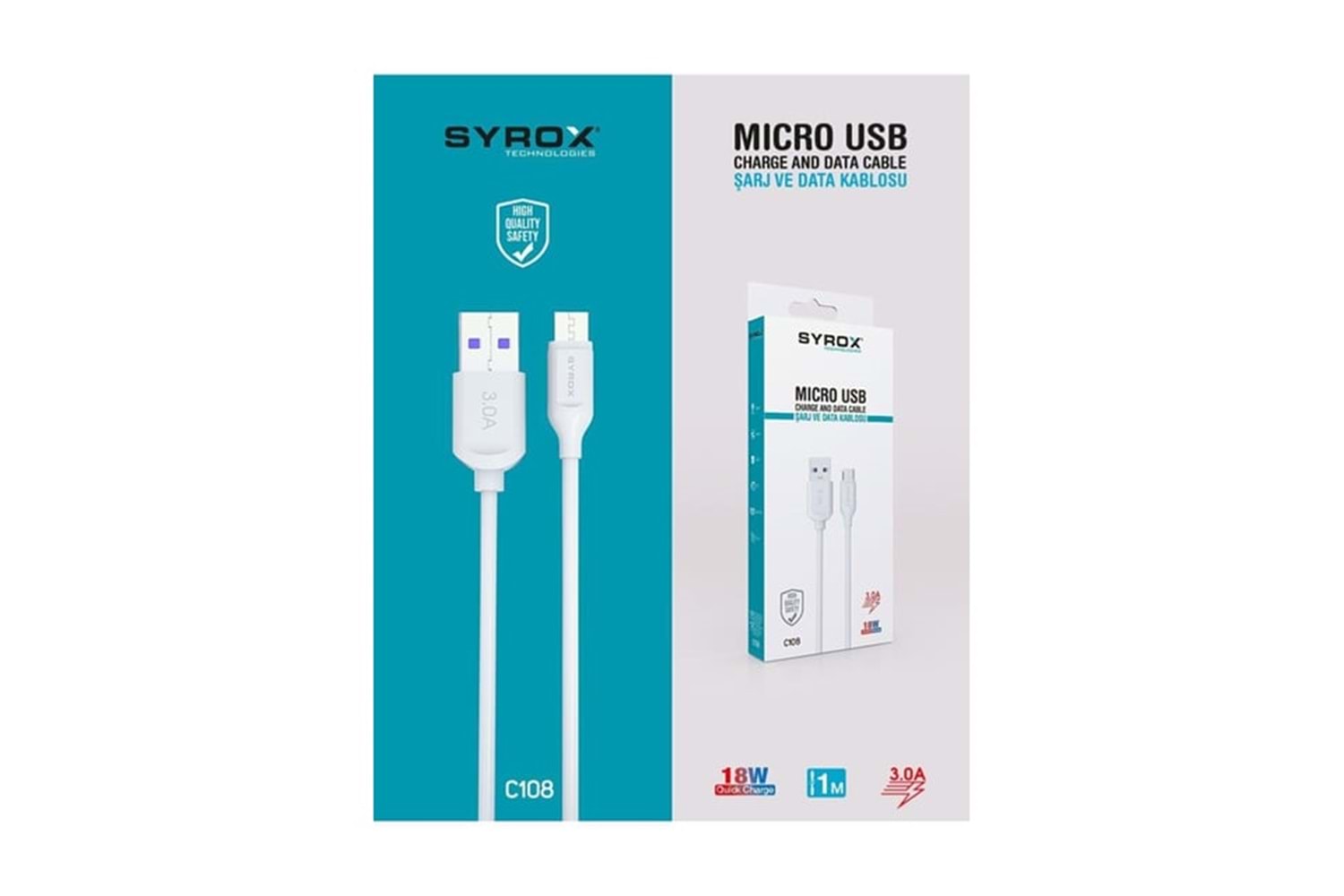 SYROX 3.0A MICRO USB ŞARJ VE DATA KABLOSU