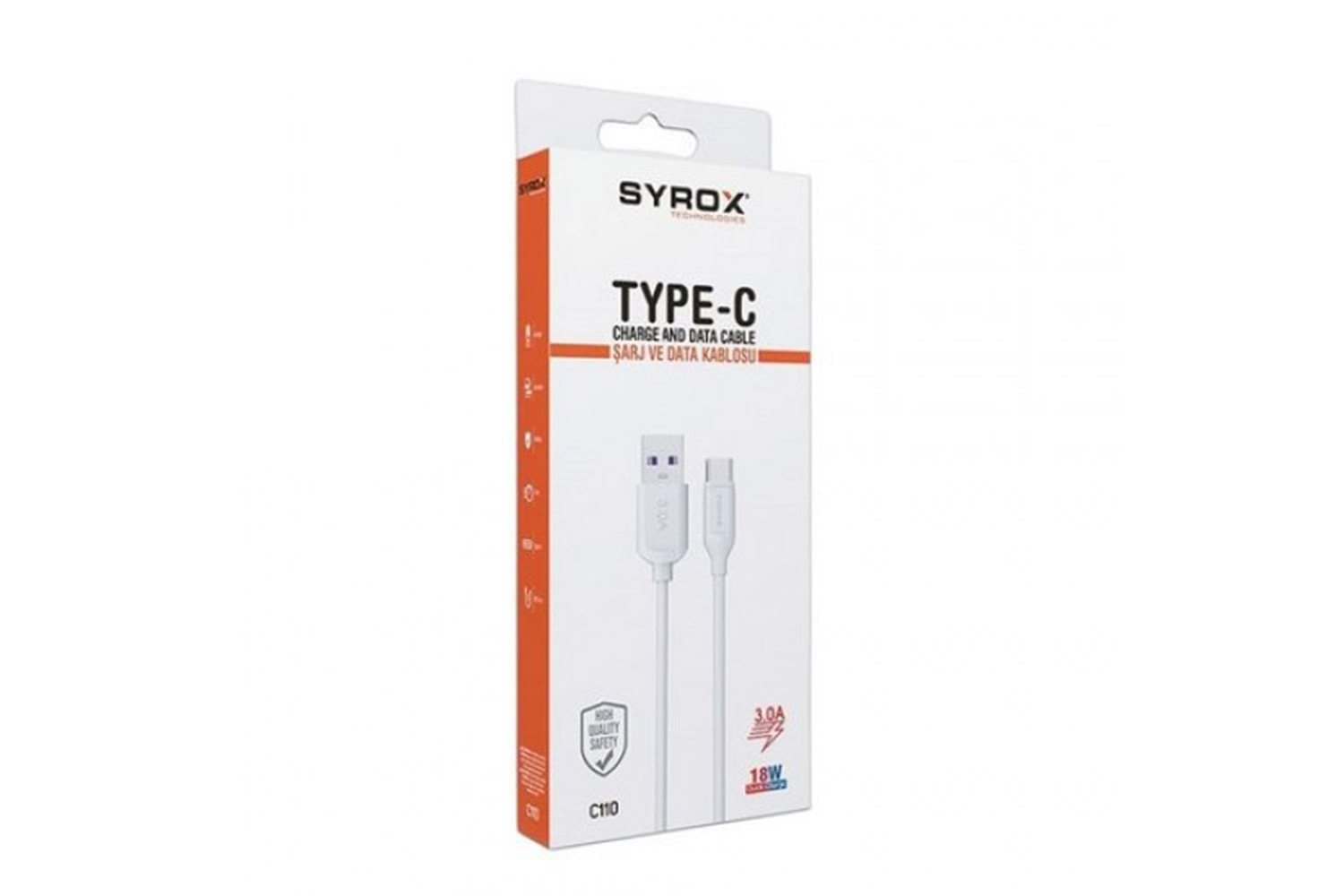 SYROX 3.0A TYPE-C ŞARJ VE DATA KABLOSU