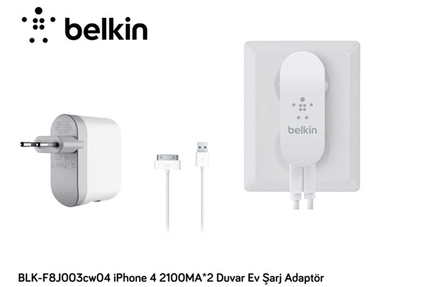 BELKIN F8J003CW04 IPAD IKILI USB 2100MA 2X DUVAR EV SARJ ALETI