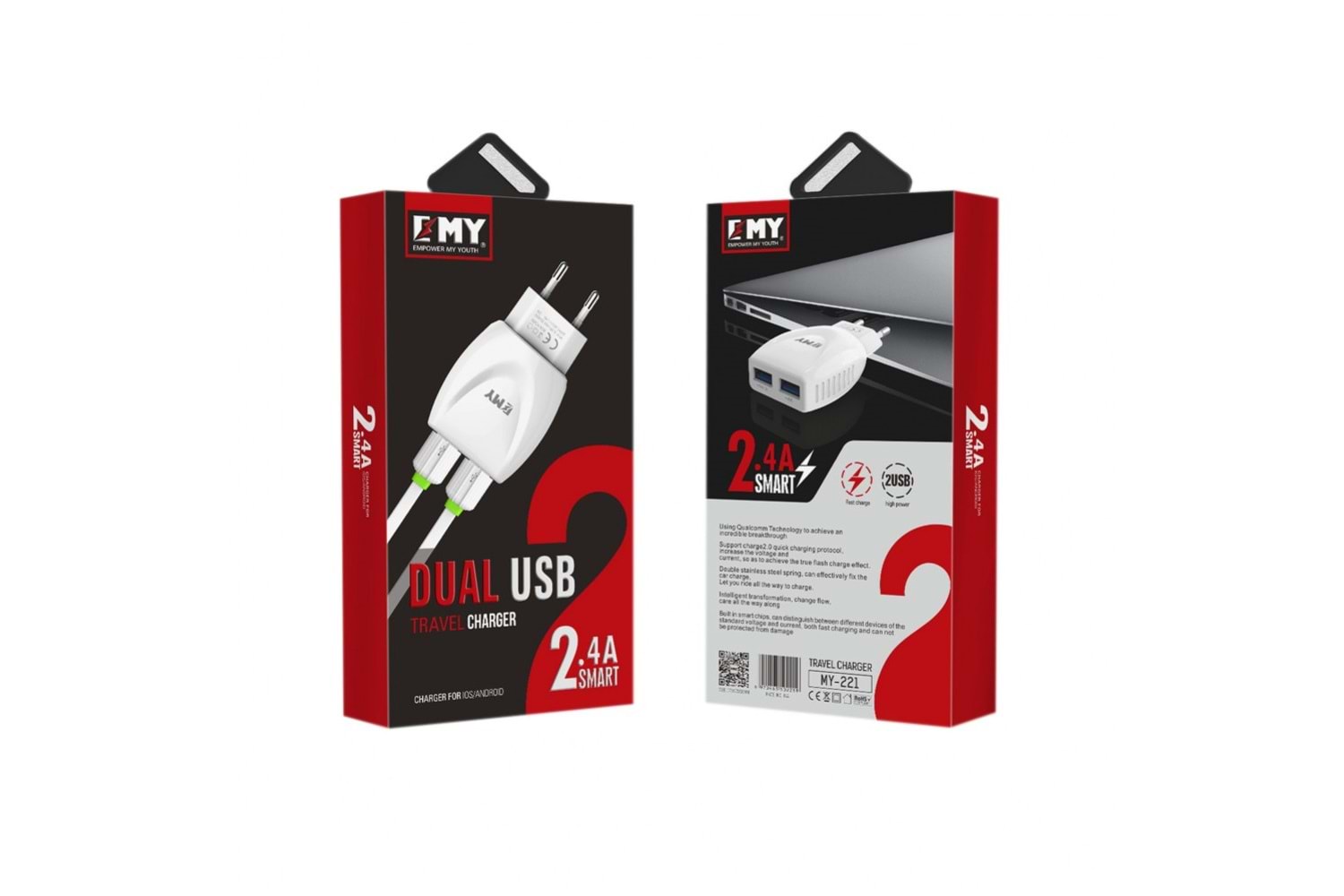 EMY MY-221 2 PORT 5V-2.4A ŞARJ ALETİ - LUNA KABLOLU