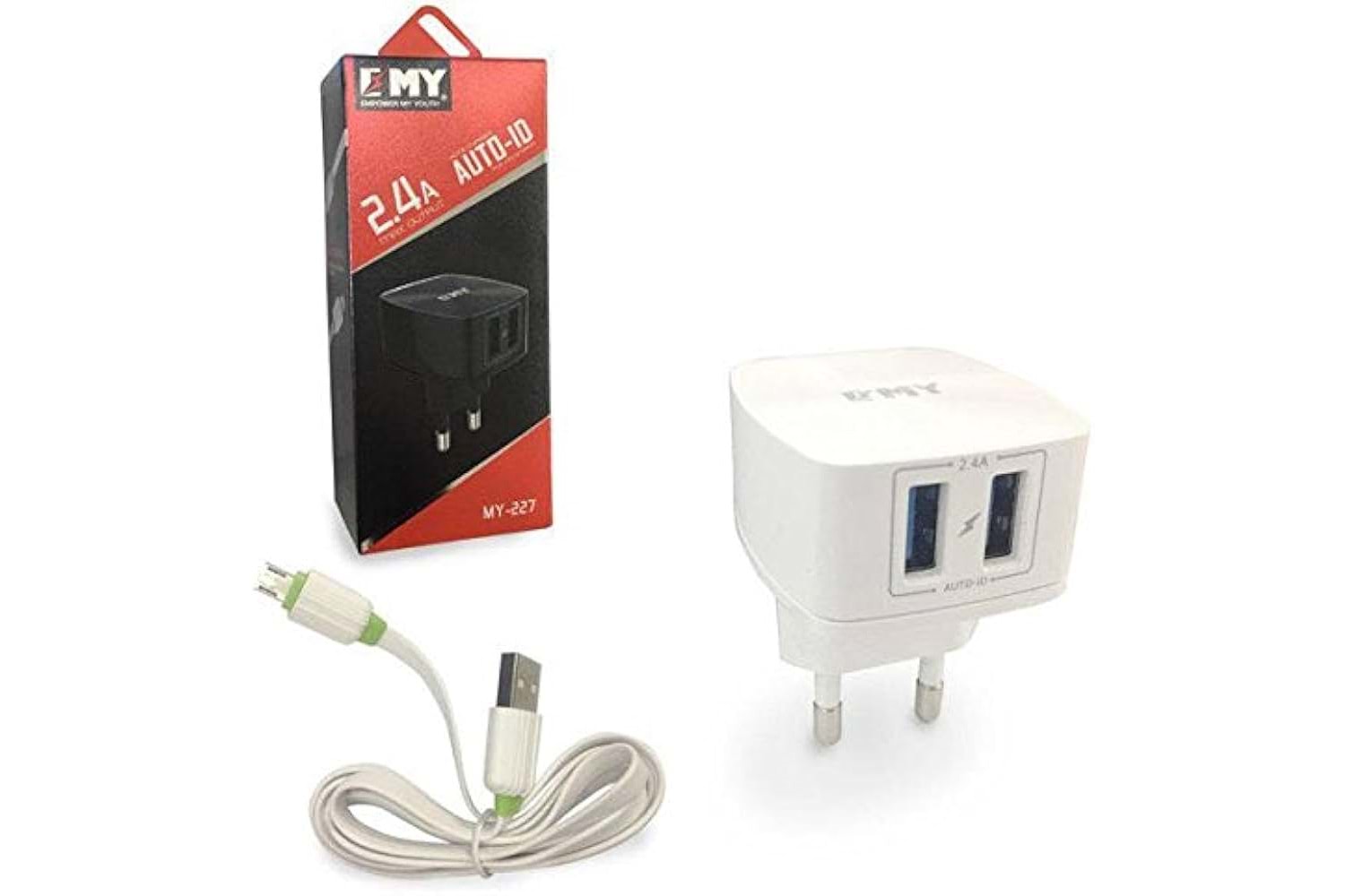 EMY MY-227 2 PORT 5V-2.4A KAFA+MIKRO USB KABLOLU