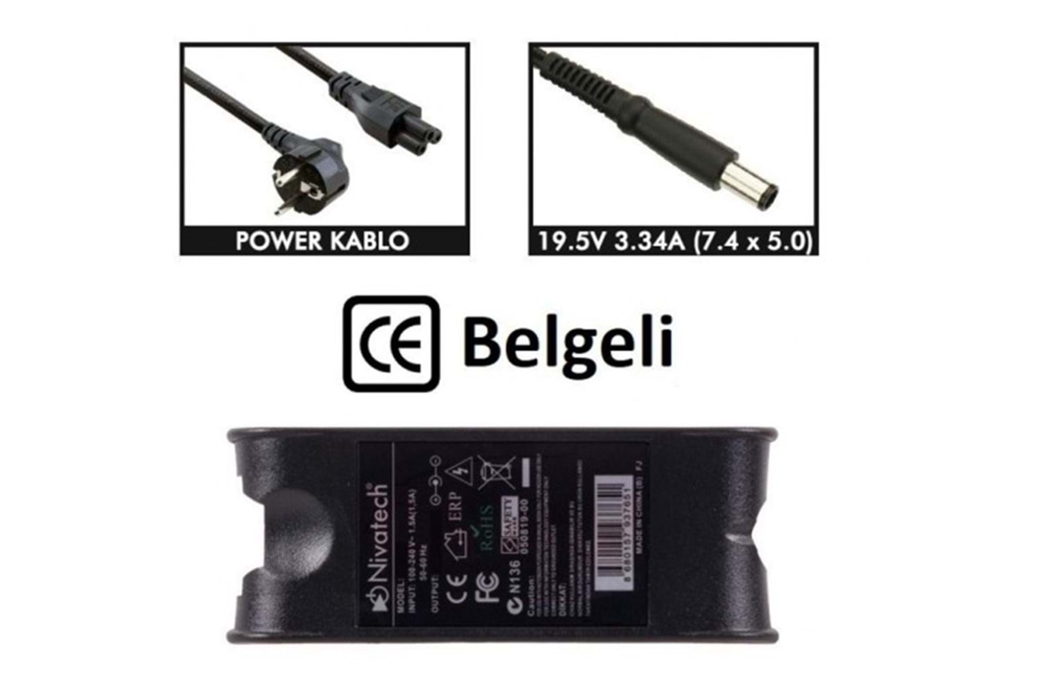 Nivatech NTC-BC901 19.5V - 3.34A (7.4*5.0) Notebook Adaptörü