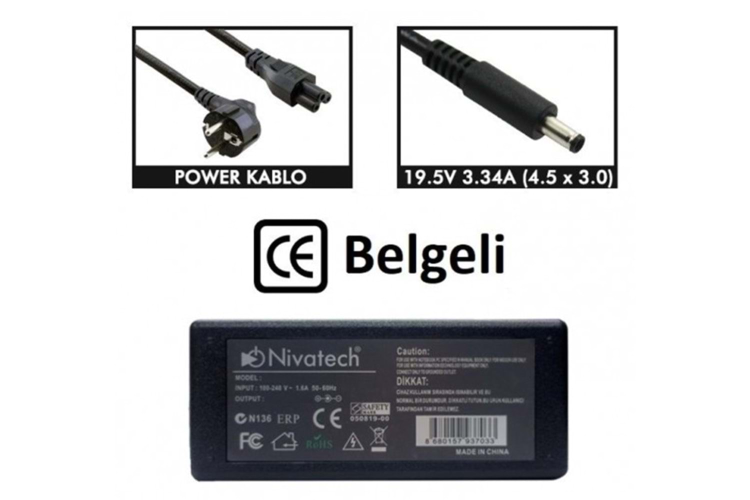 Nivatech NTC-BC903 19.5V - 3.34A(4.5*3.0) Notebook Adaptörü