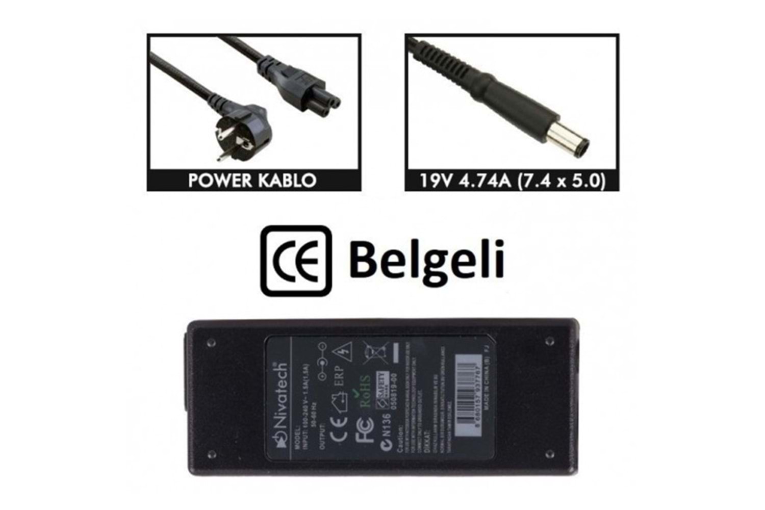 Nivatech NTC-BC912 19V - 4.74A ( 7.4*5.0 ) Notebook Adaptörü