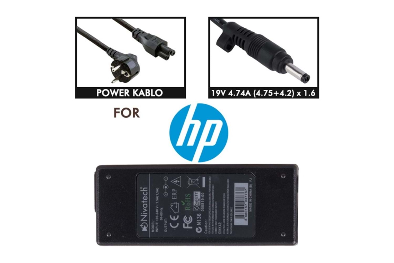 Nivatech NTC-BC923 19V - 4.74A (4.75*4.2*1.6) Notebook Adaptörü