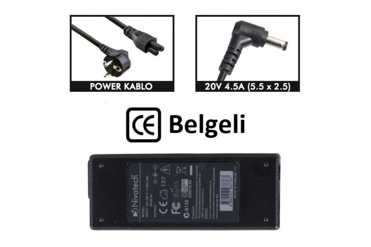 Nivatech NTC-BC933 20V - 4.5A (5.5*2.5) Notebook Adaptörü