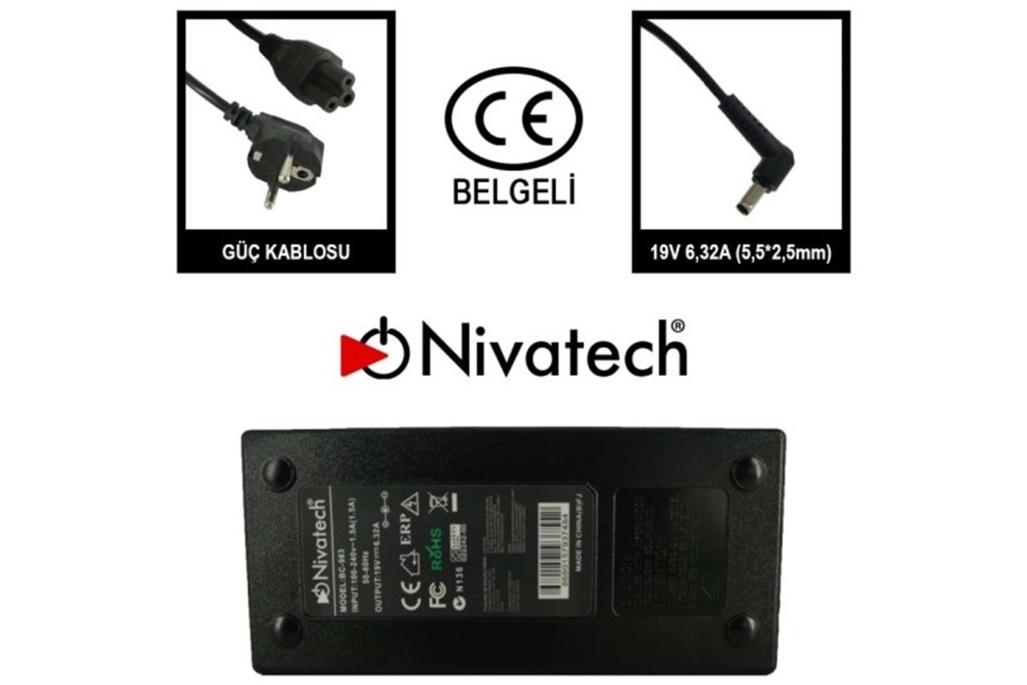 Nivatech NTC-BC983 19V - 6.32A (5.5*2.5) Nivatech Notebook Adaptörü