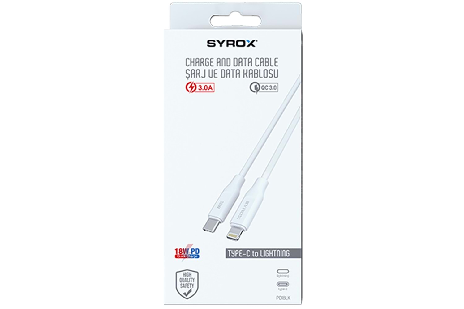 SYROX 3A TYPE-C TO IPHONE HIZLI ŞARJ VE DATA KABLOSU