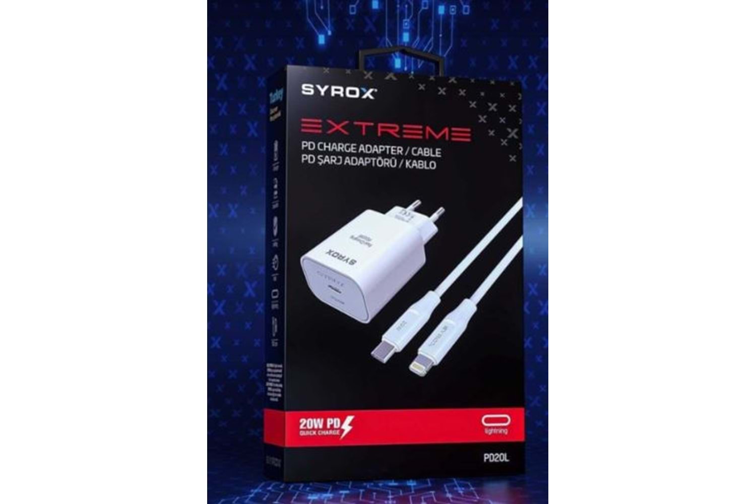 Syrox PD20L Şarj Aleti 3.0A PD20W Type-C to Lightning Kablo Set