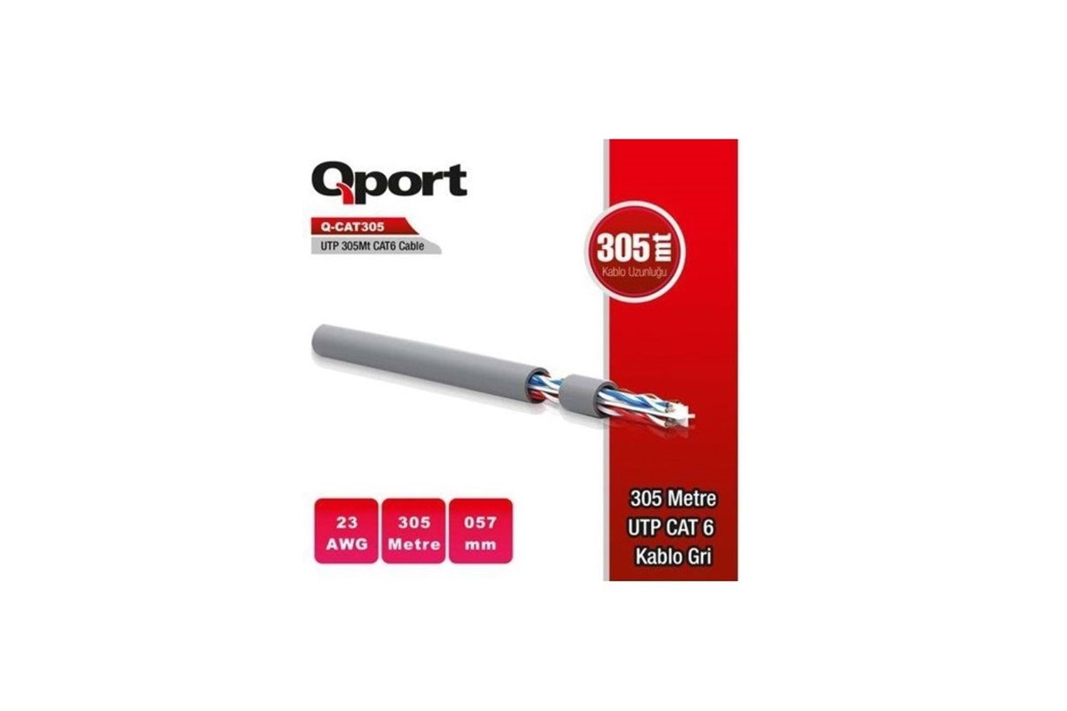 QPORT Q-CAT6 UTP GRİ 23AWG 0,57MM NETWORK KABLOSU