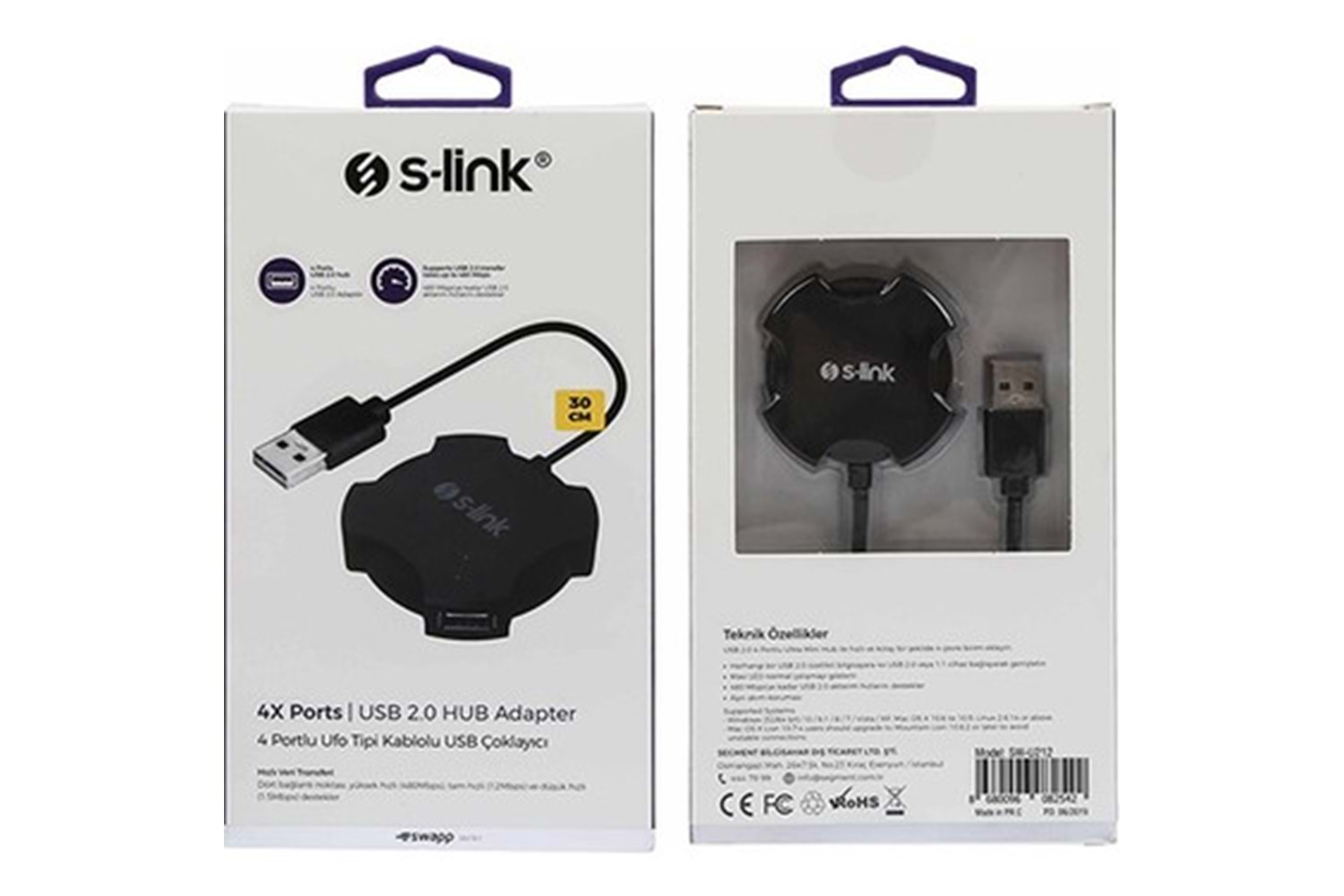 S-LINK SW-U212 SWAP 2.0 USB 4 PORT HUB SIYAH KABLOLU