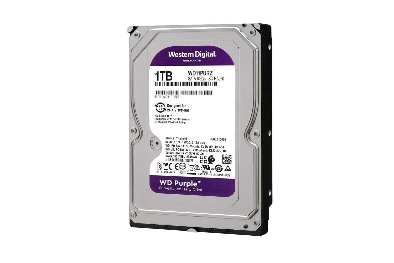 1 TB WD 3.5 PURPLE SATA3 5400RPM 64MB 7/24 GÜVENLİK WD10PURZ