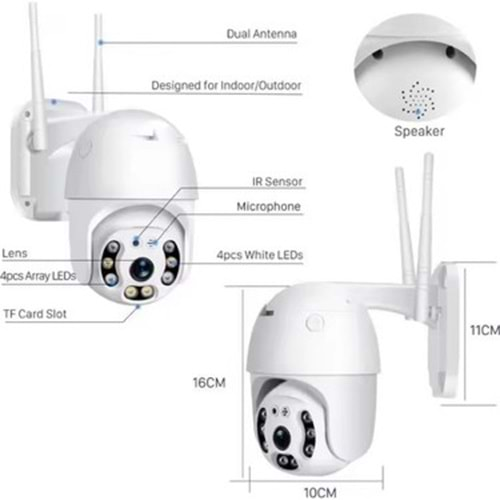 APRONX APX-WP70 3MP 2.8MM 8 LED WIFI PTZ KAMERA 360 DERECE