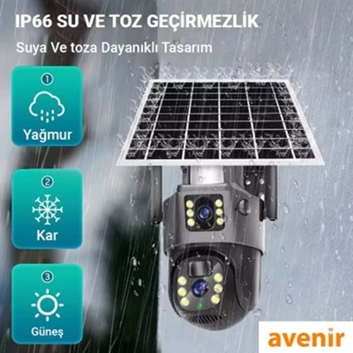 Avenir AV-M12 (4G-Solar) Sim Kartlı 4MP Güneş Enerjili Dış Ortam 360° SD Kart