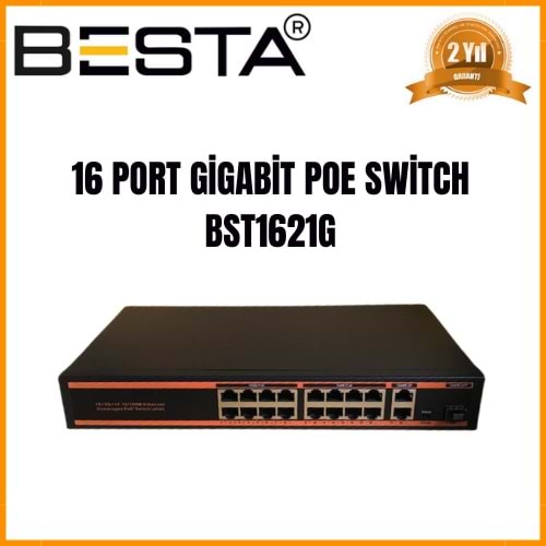 BST-1621G BESTA 16 Port 10/100 POE + 2 Port 1000 UPLink Switch