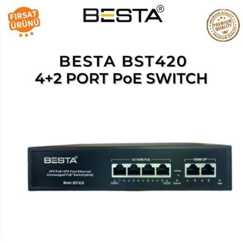 BST-420 BESTA 4+2 Port 10/100 POE Switch-Power Over Ethernet