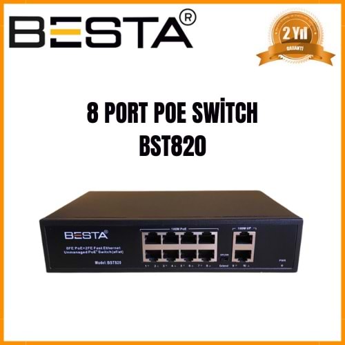 BST-820G BESTA 8 Port 10/100 POE + 2 Port 1000 UPLink Switch