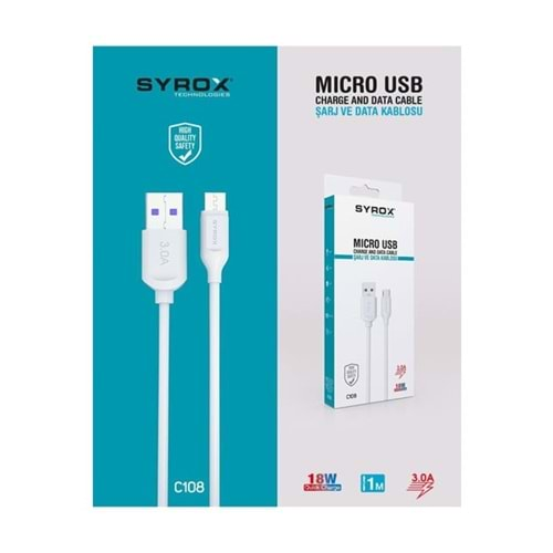 SYROX 3.0A MICRO USB ŞARJ VE DATA KABLOSU