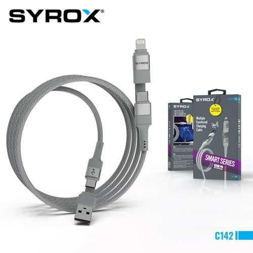 Syrox C142 4 In 1 Çoklu Şarj & Data Kablo USB To Type-C / Type-C To Type-C / Type-C To Lightning / U