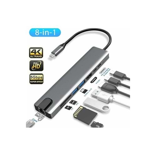 GABBLE GAB-TY801 8 IN 1 TYPE-C DÖNÜŞTÜRÜCÜÇEVİRİCİ ÇOKLAYICI