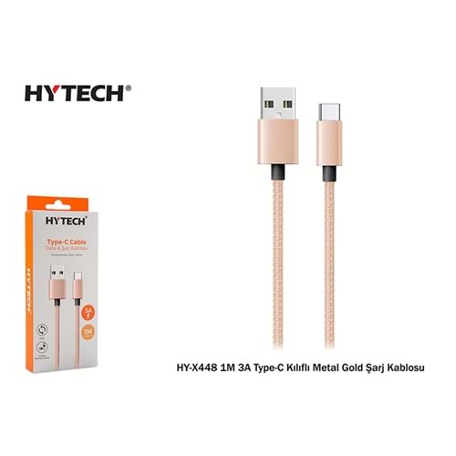 HY-TECH HY-448 1M 3A TYPE-C USB KILIFLI METAL GRI ŞARJ KABLOSU
