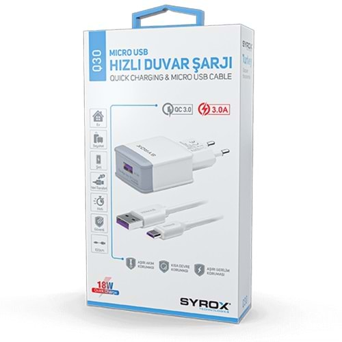 SYROX Q30 3A HIZLI AKILLI ŞARJ CİHAZI