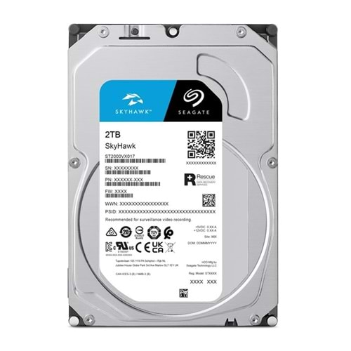 2TB SEAGATE 3.5 SKYHAWK SATA 5900RPM 256MB 7/24 GUVENLIK ST2000VX017