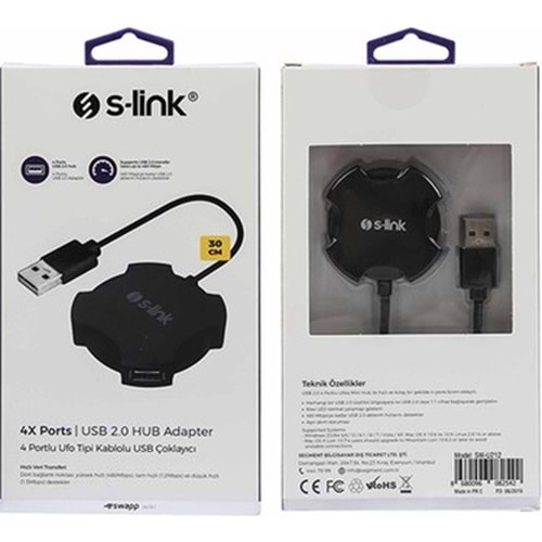 S-LINK SW-U212 SWAP 2.0 USB 4 PORT HUB SIYAH KABLOLU