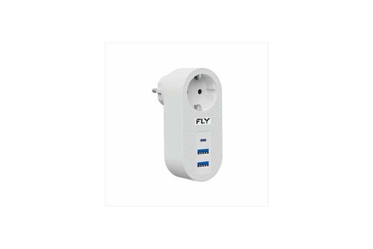 FLY 3400-01 TERMAL AKIM KORUMALI 1*PRİZ 2*USB 2.1TYPE-A 1*USB 3.0 TYPE-C 2.1A KUTULU BEYAZ