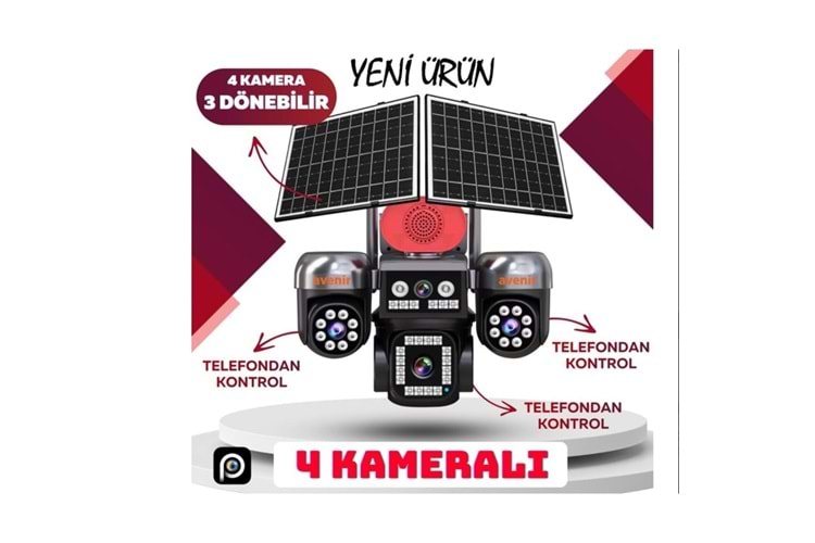 Avenir AV-S446 AOV 4 Kameralı 3 PTZ'Lİ 12MP Güneş Enerjili Akıllı Kamera