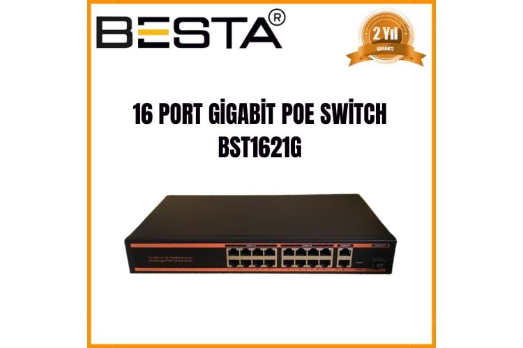BST-1621G BESTA 16 Port 10/100 POE + 2 Port 1000 UPLink Switch