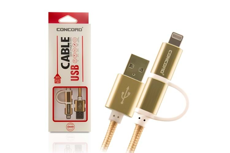 CONCORD C-302 1MT 2.0A MICRO USB + LUNA IPHONE KABLO