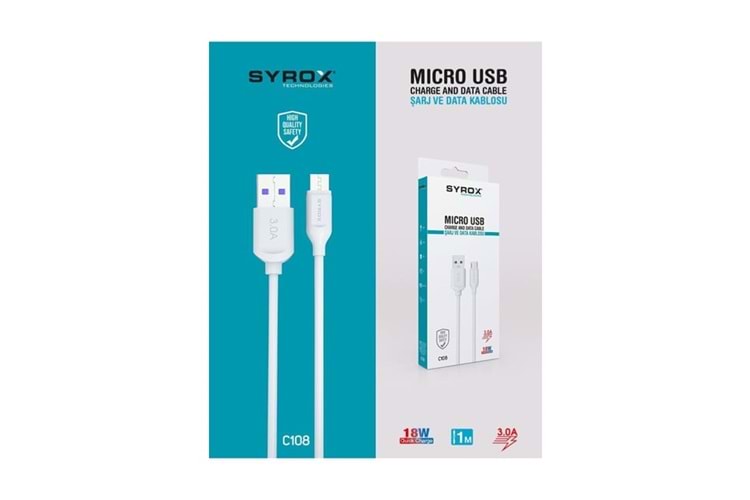 SYROX 3.0A MICRO USB ŞARJ VE DATA KABLOSU