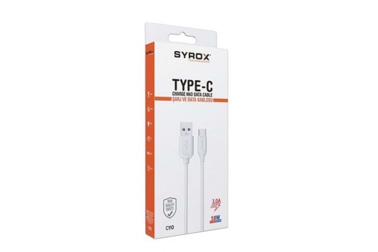 SYROX 3.0A TYPE-C ŞARJ VE DATA KABLOSU