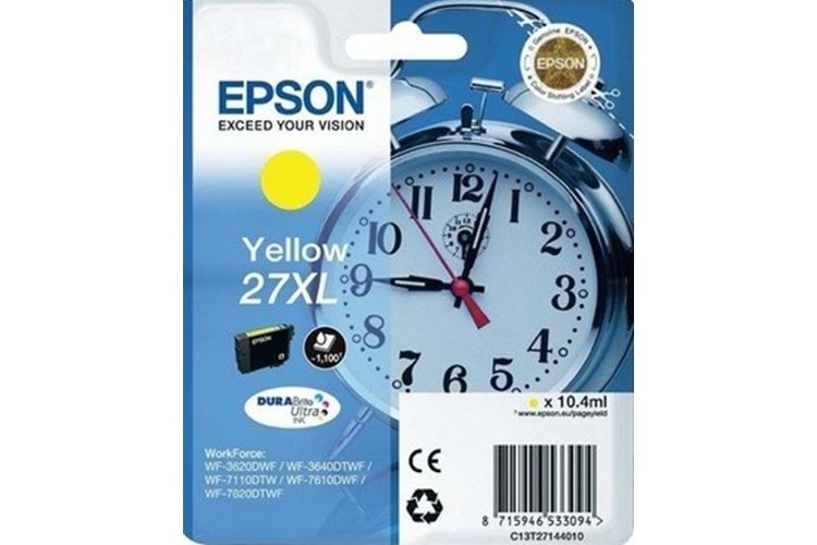 EPSON 27XL YÜKSEK KAPASİTELİ SARI MÜREKKEP KARTUŞU (C13T27144020)