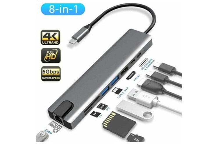 GABBLE GAB-TY801 8 IN 1 TYPE-C DÖNÜŞTÜRÜCÜÇEVİRİCİ ÇOKLAYICI