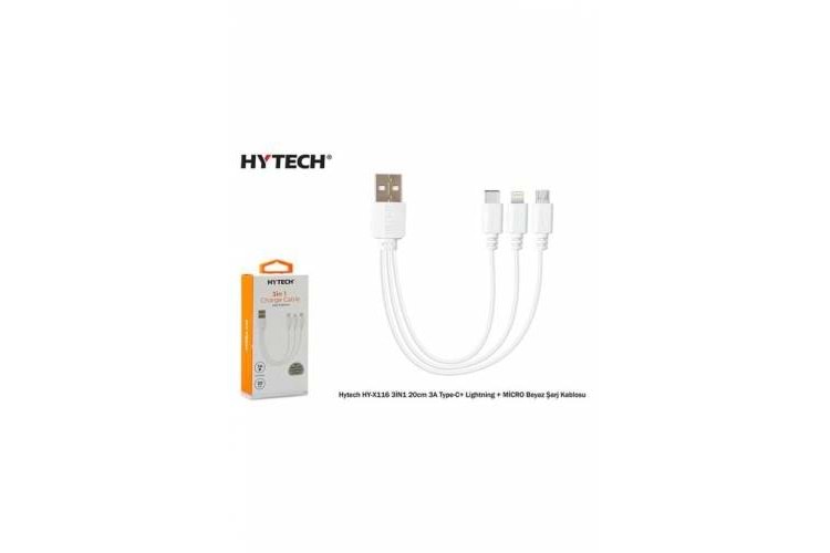 HYTECH HY-X116 3IN1 20CM 3A TYPE-C + LIGHTINING + MICRO BEYAZ USB KABLO