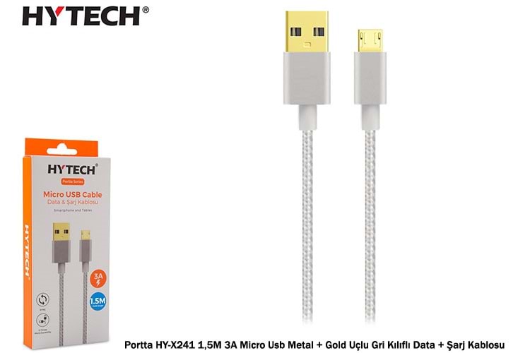 HYTECH HY-241 1.5M 3A MICRO USB KILIFLI BEYAZ DATA + ŞARJ KABLOSU