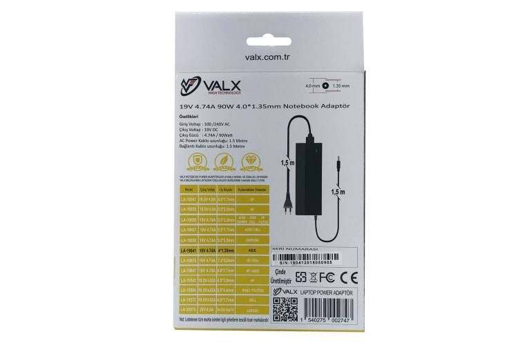 VALX LA-19041 19V - 4.74 (4,0*1,35) NOTEBOOK ADAPTÖR