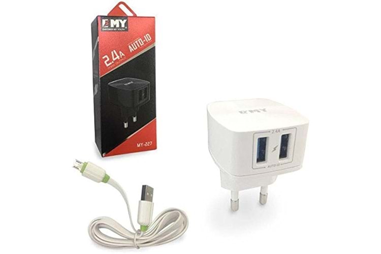 EMY MY-227 2 PORT 5V-2.4A KAFA+MIKRO USB KABLOLU