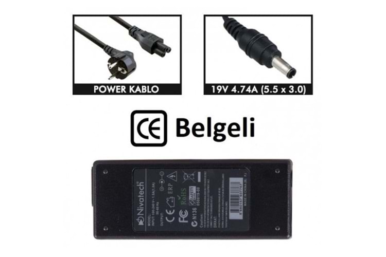 Nivatech NTC-BC953 19V - 4.74A ( 5.5*3.0) Notebook Adaptörü
